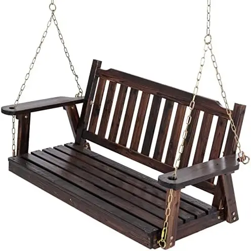

Duty Front Porch Swing Seat with Hanging Chains Wood Outdoor 4 Ft, White