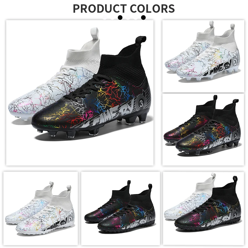 Plus Size Football Boots Man's High Ankle Outdoor Lawn Sneakers Cleats Long Spikes Teenager Soccer Shoes For Kids EUR 31-49#