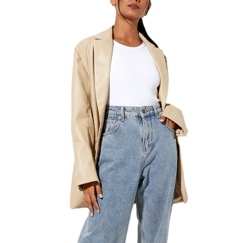 Office Lady Formal Women's  Leather Jacket Autumn  Winter European  American Leather Jacket Casual Warm Suit Jacket Female