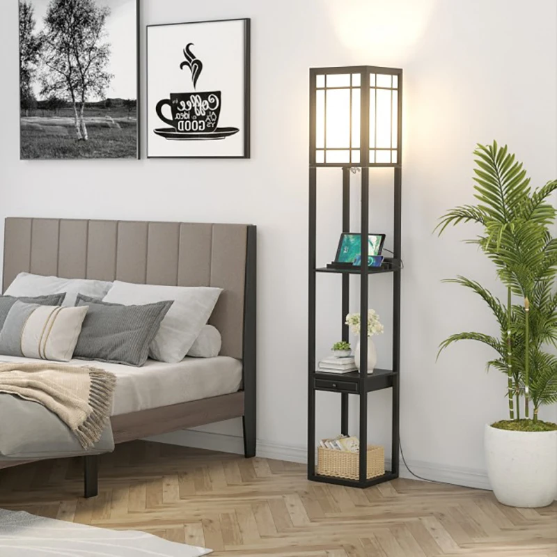 

Home Storage Rack Modern Floor Lamp with Shelves and Drawer Living Room Decoration Storage Racks Cabinet Home Decor