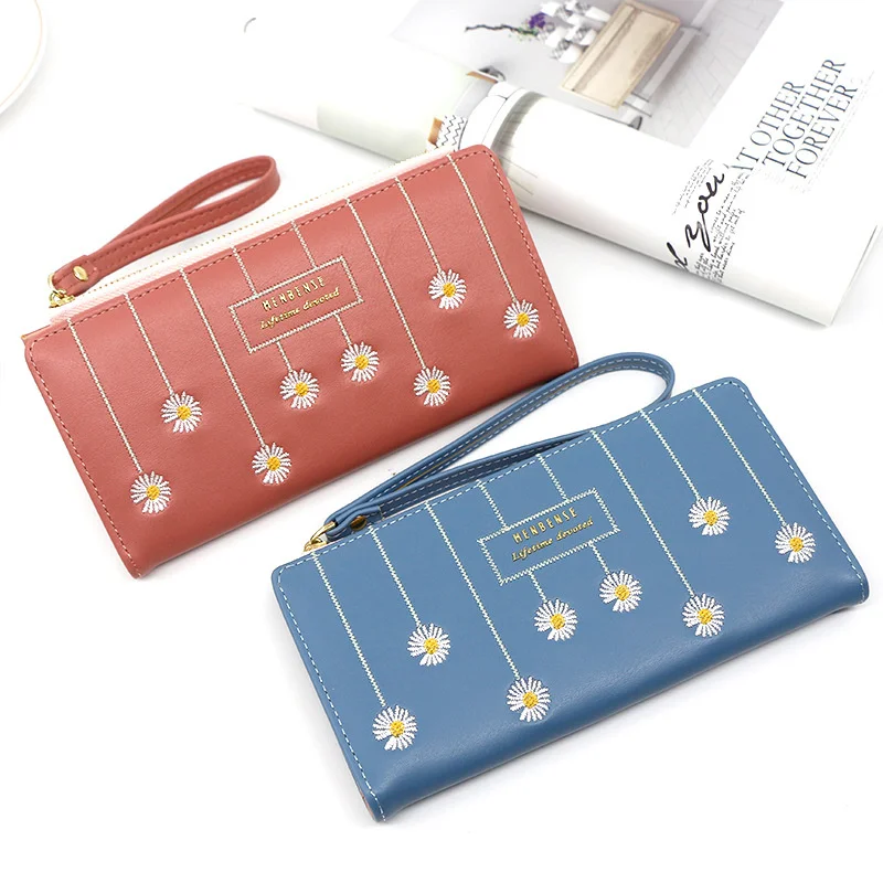 Модная новинка, длинный женский маленький кошелек с маргариткой и несколькими карманами для карт