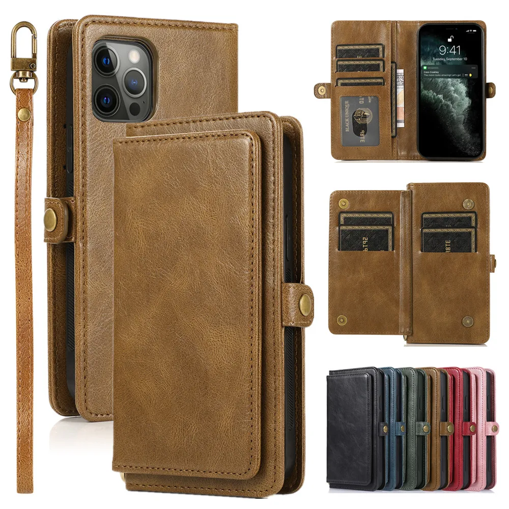 

Wallet Case for iPhone 13 12 Mini 11 Pro X XS Max 7 8 6S 6 Plus SE 2020 XR Flip Luxury Leather Phone Cards Bags Cover with Strap