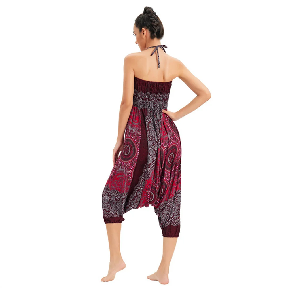 Women Bohemian Floral Print Long Pants 2022 Elastic High Waist Vintage Harem Pant Boho Loose Beach Trousers Fashion Clothes