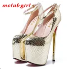 Mclubgirlтуфли на очень высоком каблуке 20 см золотистого и серебристого цвета женские свадебные туфли-лодочки со змеиным узором пикантные туфли для ночных клубов размера плюс MJL