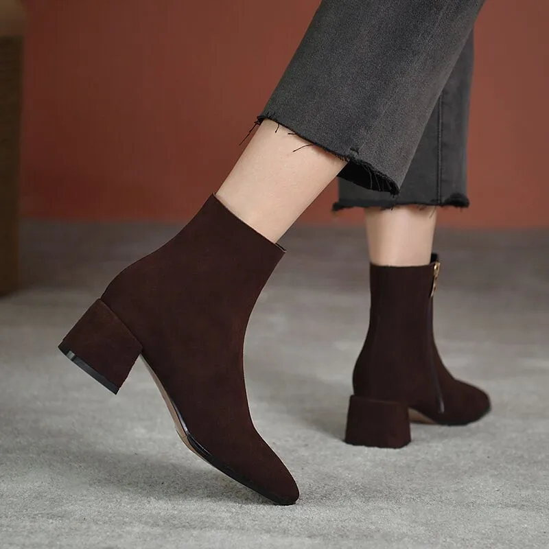

2022 Sexy Women Ankle Boots Autumn and Winter Women Office Pointed Square High Heels Women Solid Vintage Women Boots