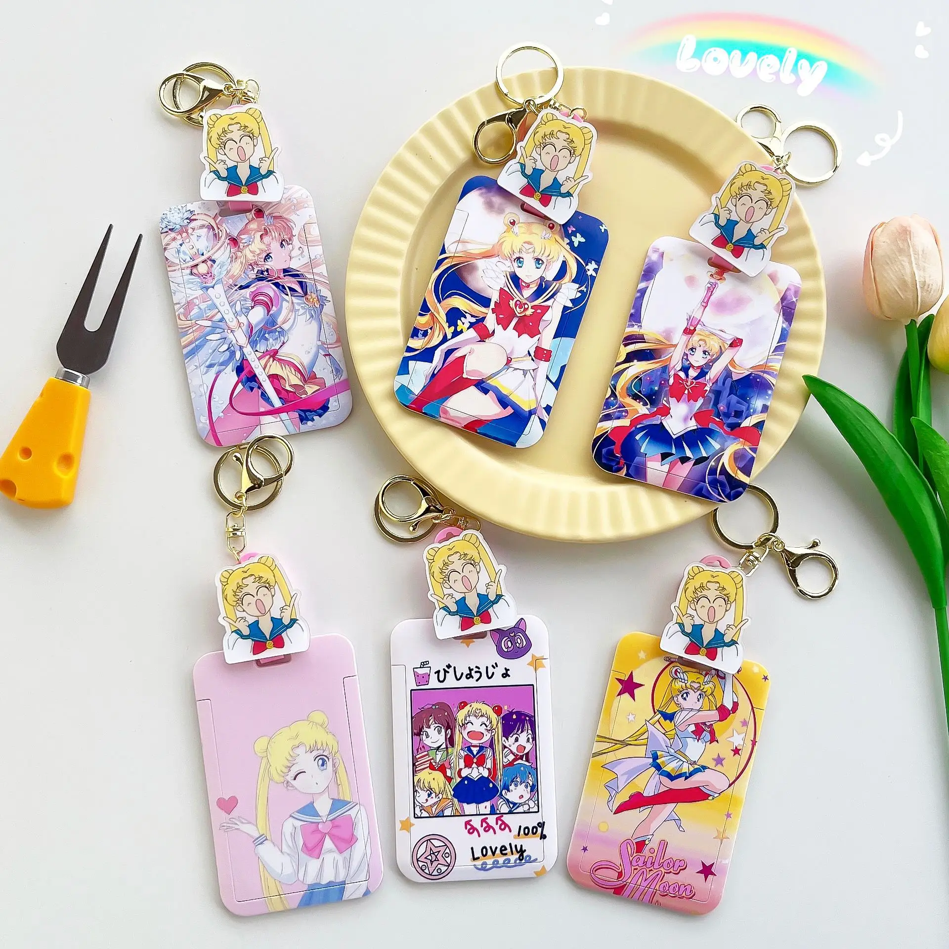 

Cartoon Sailor Moon PVC Card Cover Student Campus Hanging Neck Bag Card Holder Lanyard ID Card Holders Key Chain