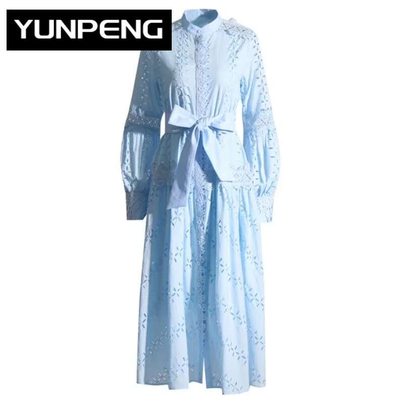 

Lace Panel Dress Female Round Neck Long Sleeve Patchwork Cut Out Lace Up High Waist Luxury Evening Party Dresses For Women 2023