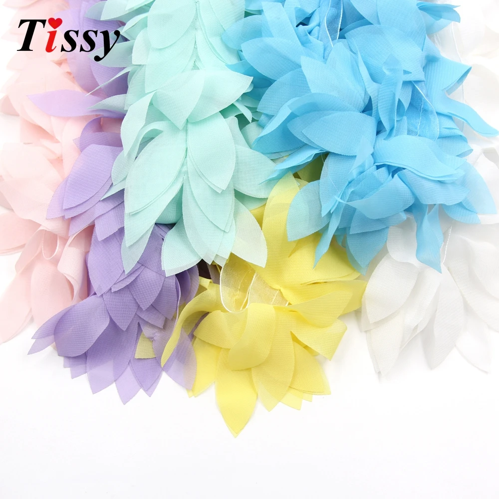 1 ярд кружевной цветок шифон Цветы Листья отделка кружевная ткань лента DIY