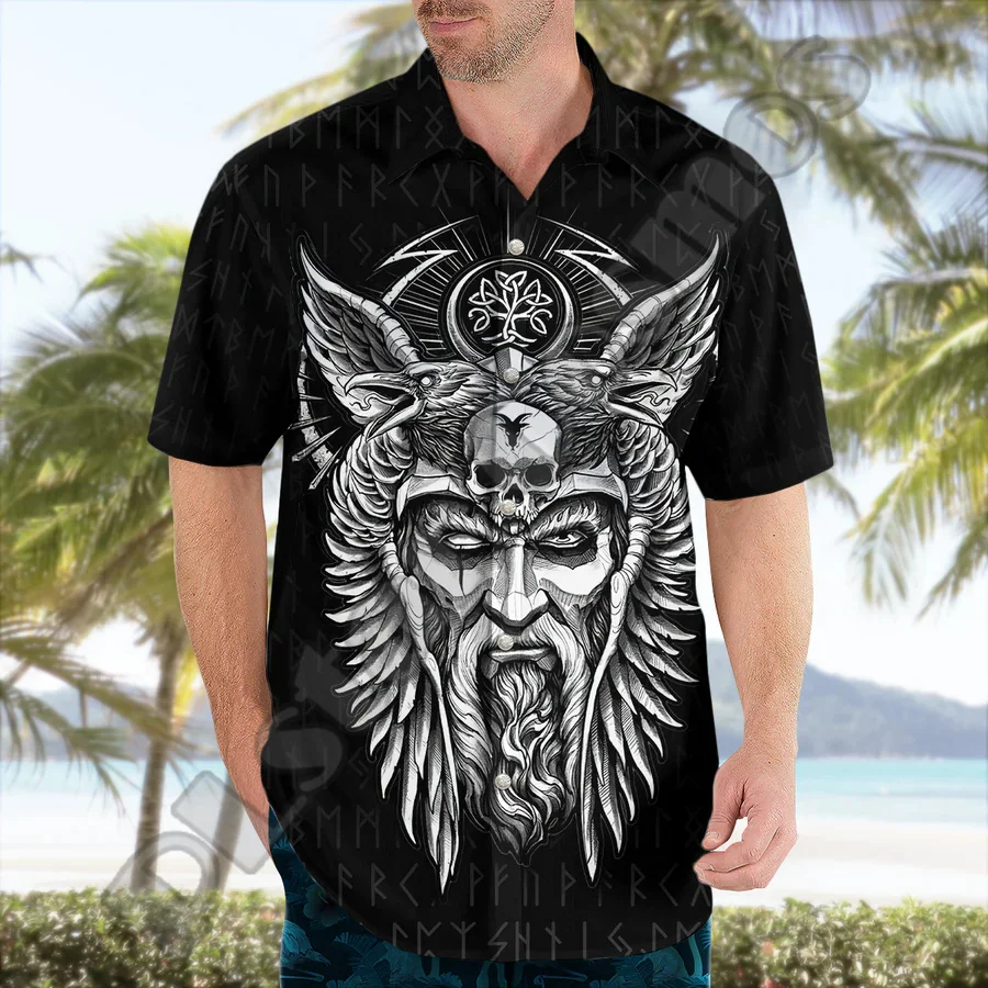 

NewFashion Viking Warriors God Odin Fenrir Wolf Retro Tattoo Hawaiian Shirts 3DPrint Summer Casual Funny Beach Short Sleeves A2