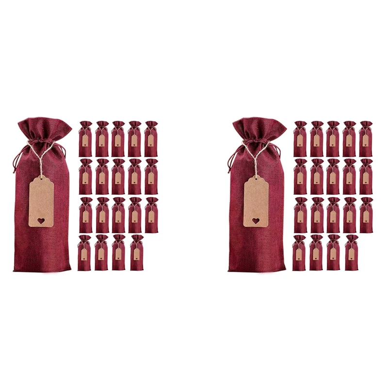 

Burlap Wine Bags Wine Gift Bags, 40 Pcs Wine Bottle Bags With Drawstring, Tag & Rope, Reusable Wine Bottle Covers Bags