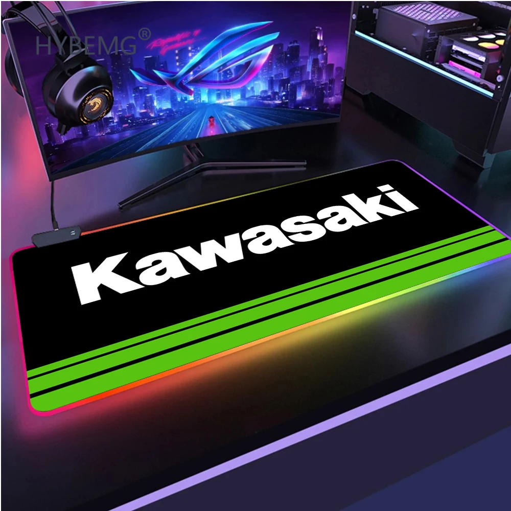 

Коврик для мыши с логотипом мотоцикла Kawasaki XXL, милый нескользящий коврик для мыши 40x90 см, RGB светодиодный игровой коврик, коврик для настольно...