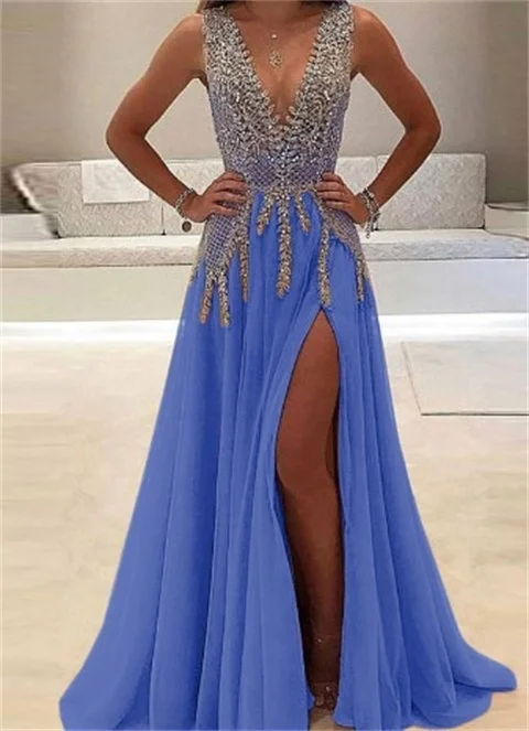 

2022 bride's deep V dress sexy perspective long expensive banquet nightclub host party evening dress