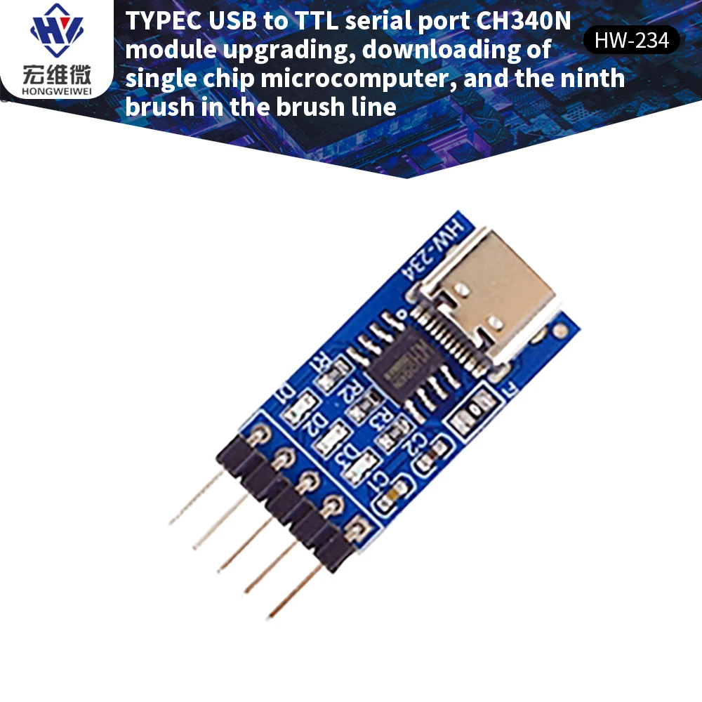 

Type-C TYPEC USB-C To TTL Serial Port CH340N Module Board DC 5V/3.3V Upgrade MCU Download Brush Machine Line Smart Electronics