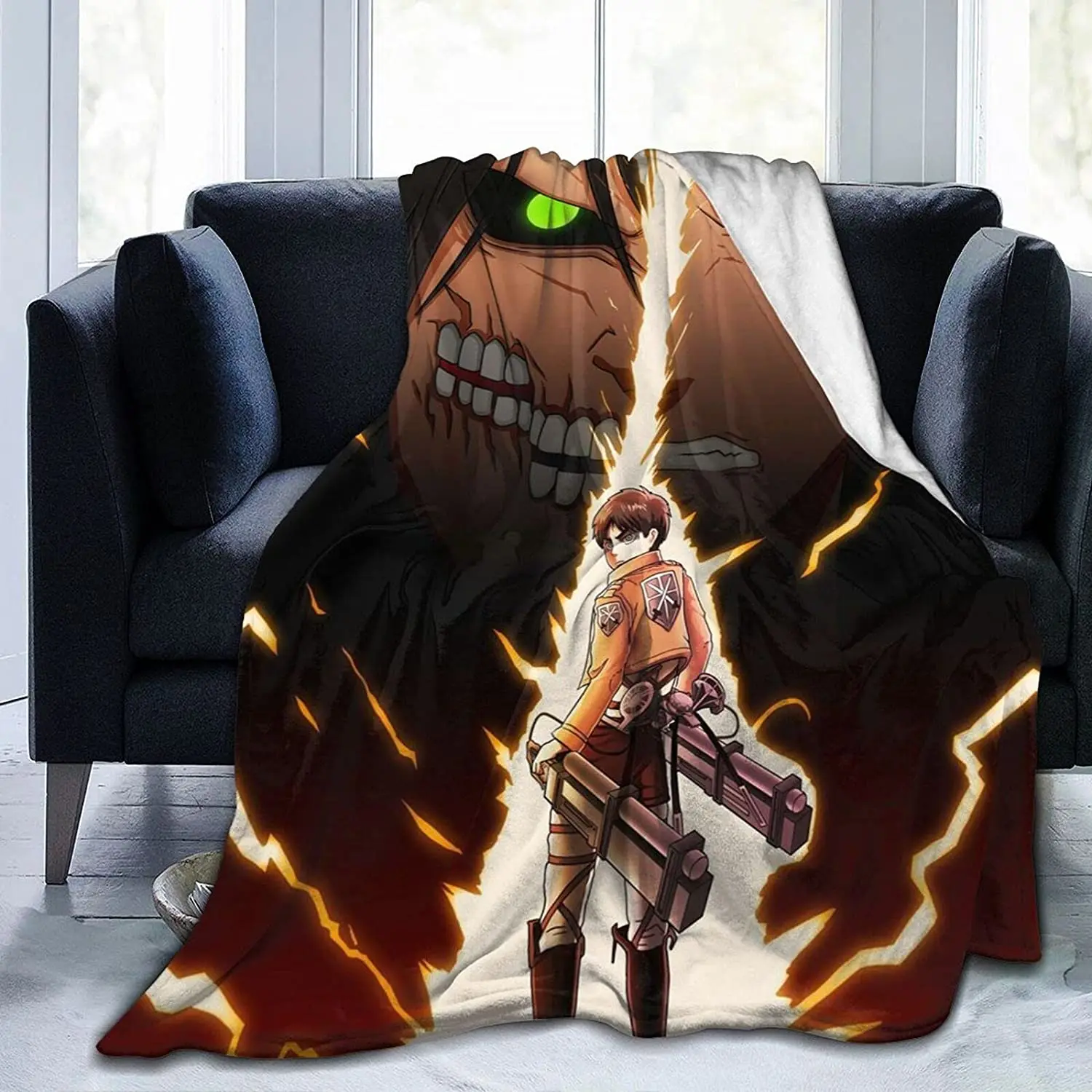

Eren Jaeger Fluffy Soft and Comfortable Blanket, Anime Warm Embrace of Sympathy