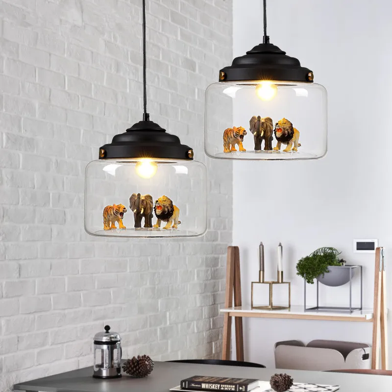 

Nordic Unique Glass Pendant Light Bedroom Bar Cafe Animal Models Personality Dining Living Room Children's Room Hanging Lamps