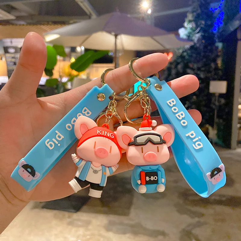 

Cartoon Trend Pig Doll Metal Keychain Pink Yellow Blue Trinket Girl Boy Pendant Bag Car Key Ring Jewelry Lanyard Gift