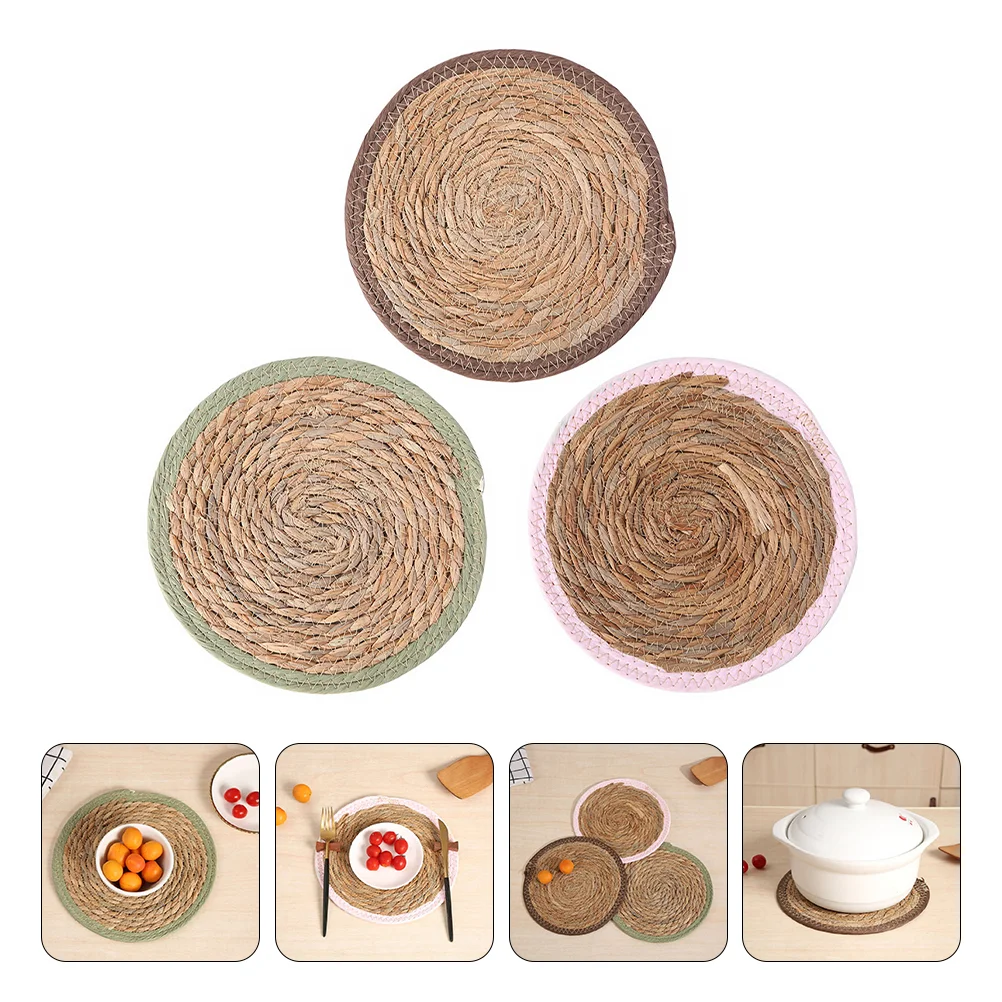 

3PCS Trivets Rattan Kitchen Table Mats Hot Pads Wicker Round Braided Placemat Heat Resistant Coasters for Cooking Table