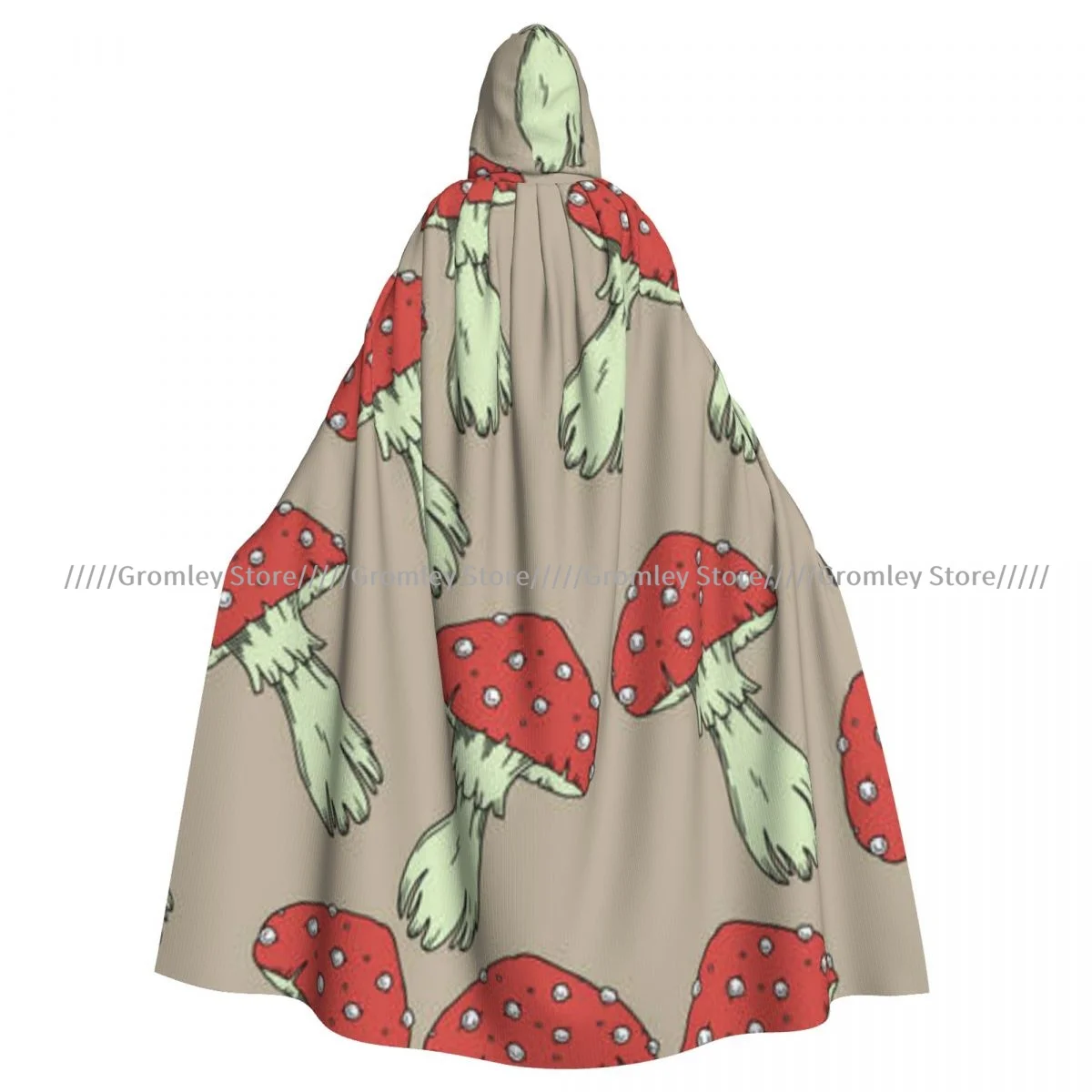 Длинный халат с капюшоном ведьмы МАНТИЯ С агарическим рисунком грибов для