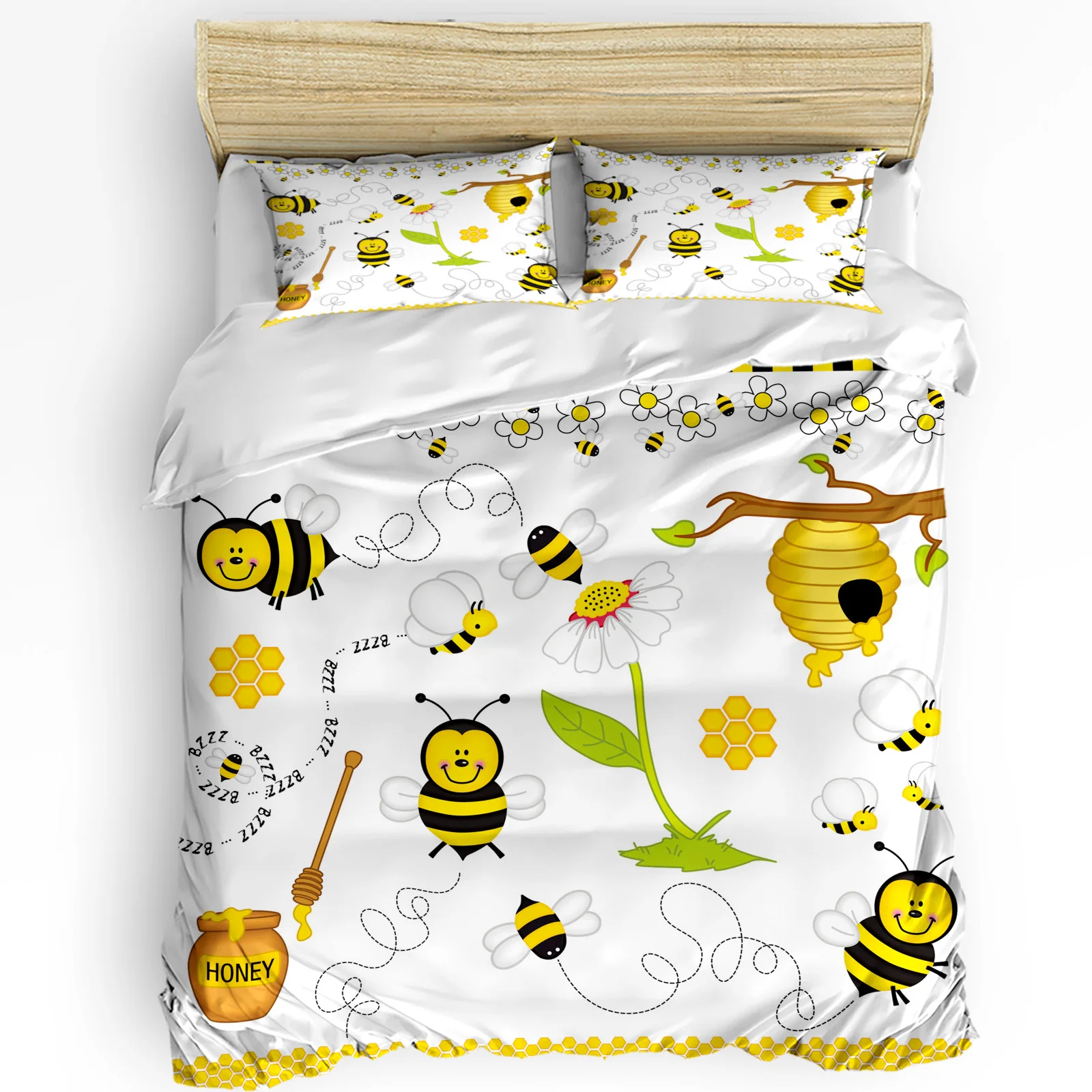 

Bee Cartoon Printed Comfort Duvet Cover Pillow Case Home Textile Quilt Cover Boy Kid Teen Girl Luxury 3pcs Bedding Set