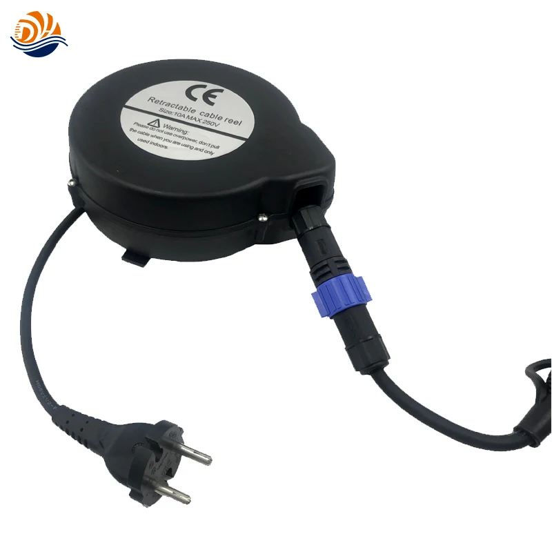 

EU Straight Plug 2wires 1.0mm2 Hair Dryer Power Electric Cord 5M Spring Return Auto-locking Retractable Cable Reel