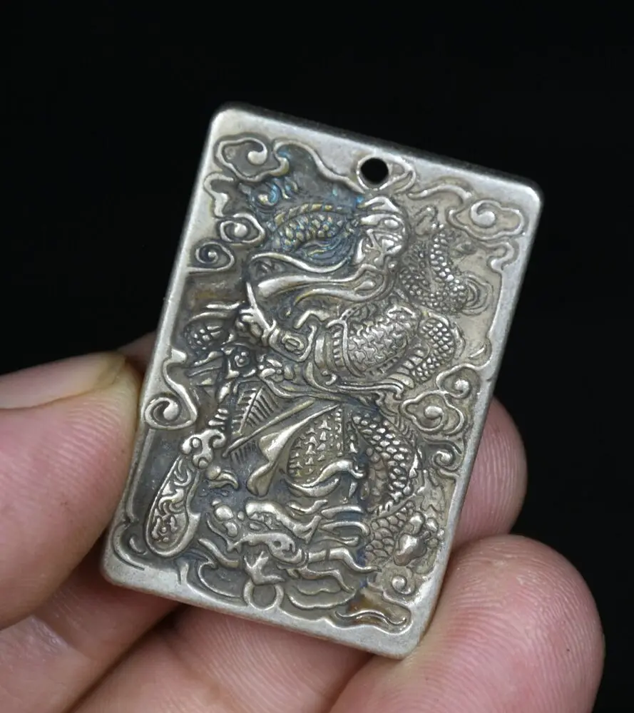 3 8 см старое китайское серебряное ожерелье с подвеской по фэн-шуй Экзорцизм Гуань