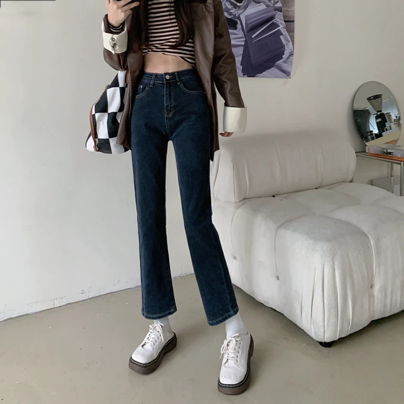 

DD2835 New fashion high street wild straight-leg slimming pipe pants jeans