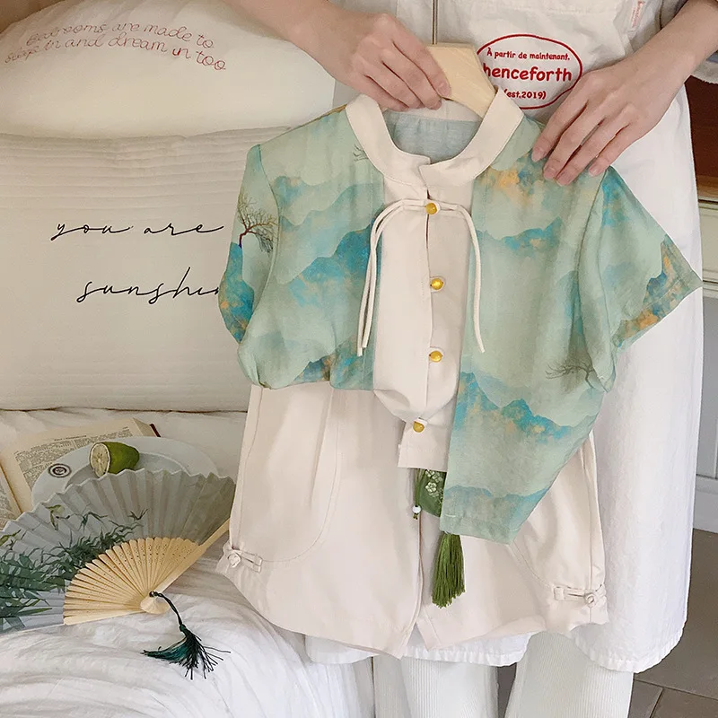 Аксессуары для мальчиков летняя новая детская одежда из двух предметов модная