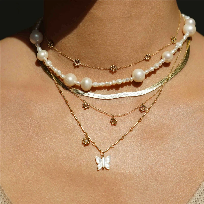 

Elegant Butterfly Necklace Pendants 14K Gold Filled Jewelry Choker Femme Kolye Collares Boho Natural Shell Necklace for Women