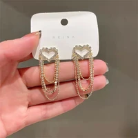 exquisite creative heart shiny fringe layered chain earrings fashion heart rhinestone earrings party jewelry gifts for women