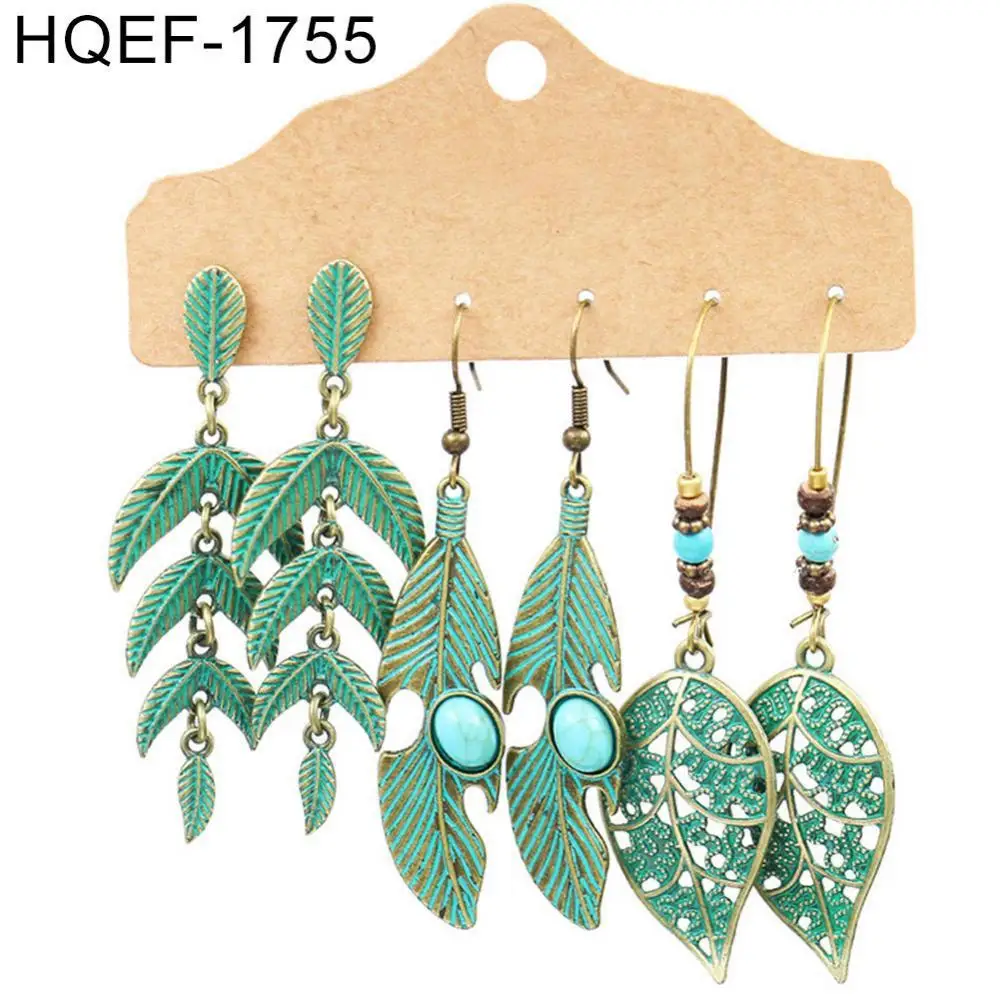 

New Fashion Bohemian Tassel Earrings 3Pairs Women Hollow Leaf Teardrop Round Dangle Ear Stud Hook Earrings 2020 Party Jewelry