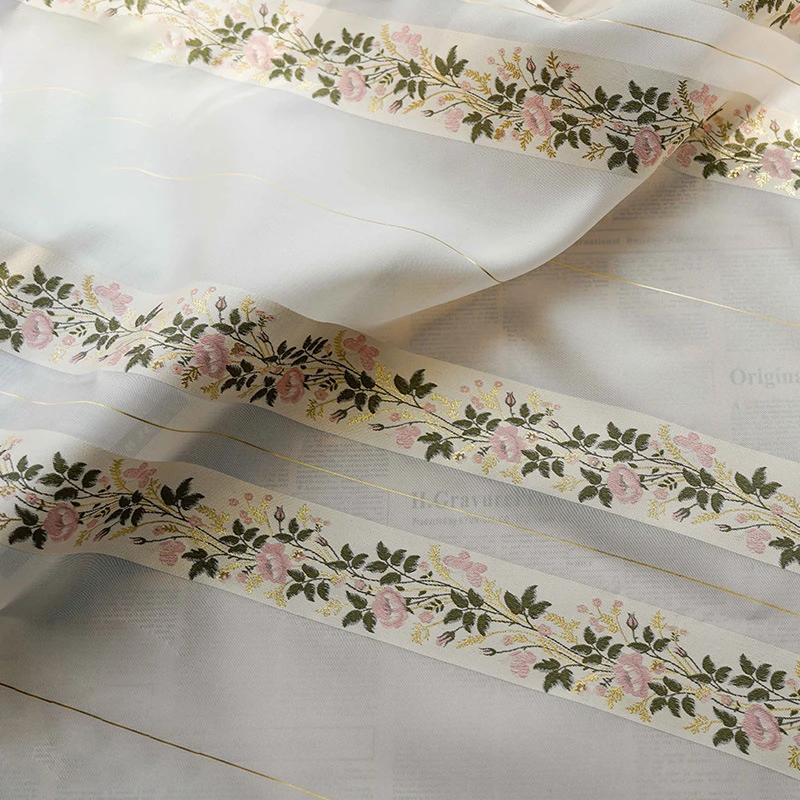 

Hanfu Gold Silk Jacquard Fabric Stripes Slightly Transparent Women's Dress Making Fabric 50cmx150cm