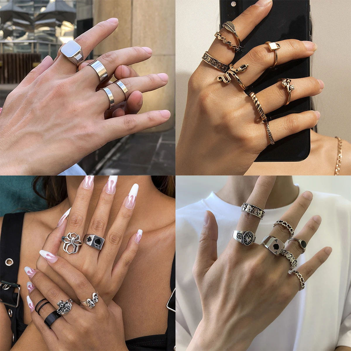 

Gold Rings Sets for Women Men Punk Multi Style Gothic Cool Knuckle Joint Rings Set