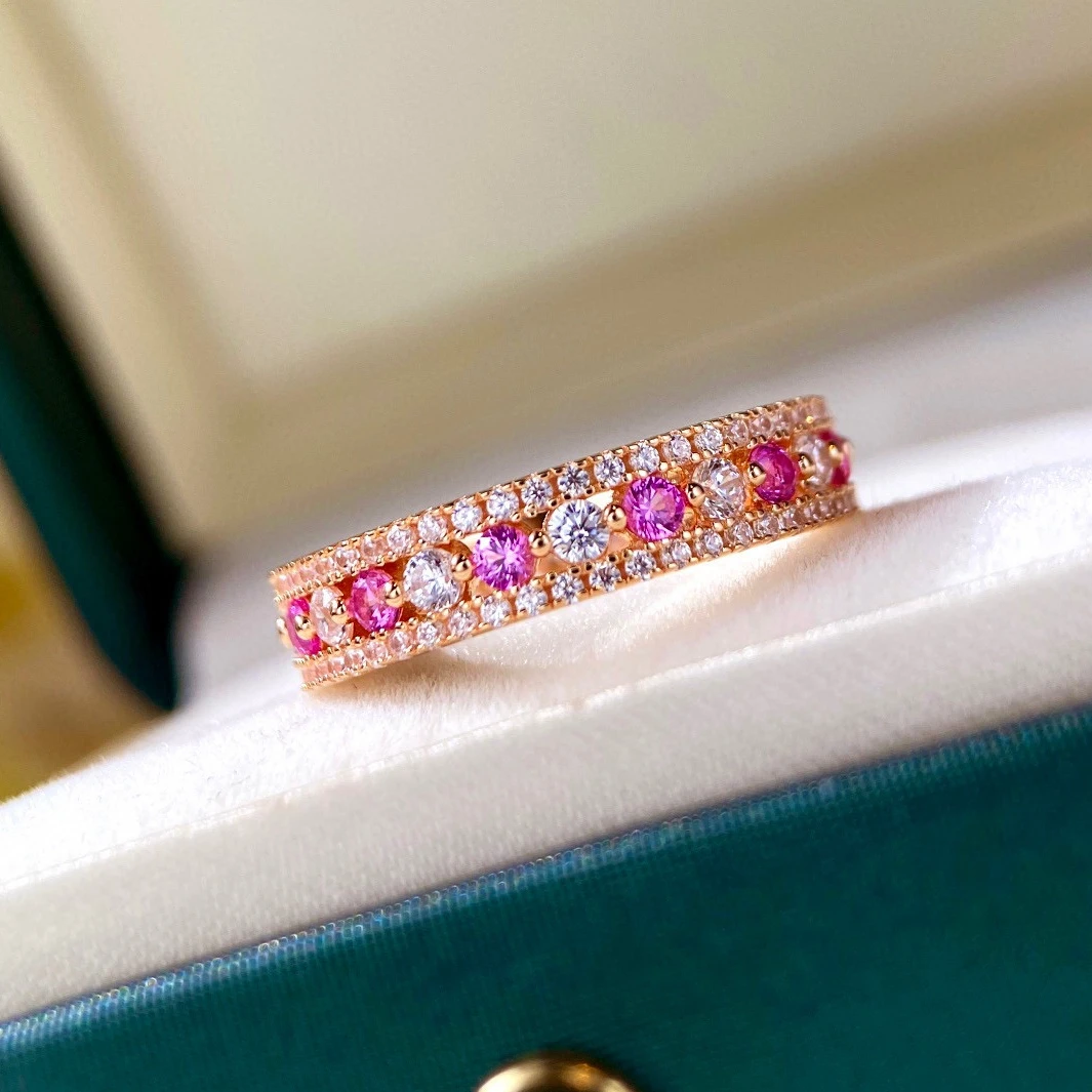 

Женское Обручальное кольцо из серебра 925 пробы с розовым и фиолетовым фианитом