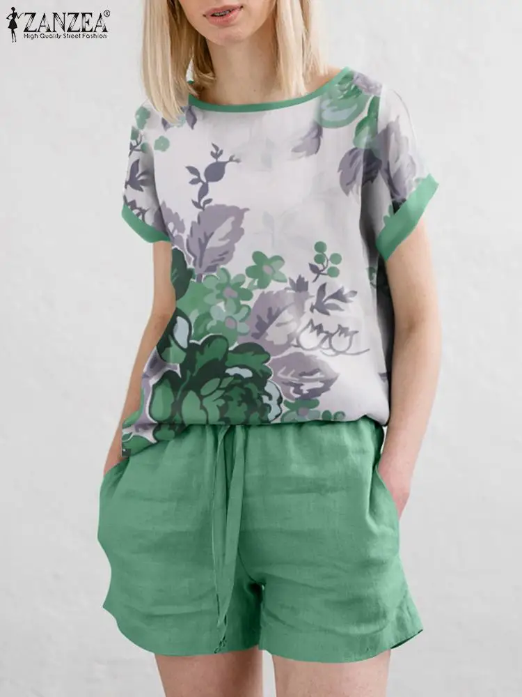 Шорты ZANZEA женские на шнуровке повседневный свободный комплект из 2 предметов