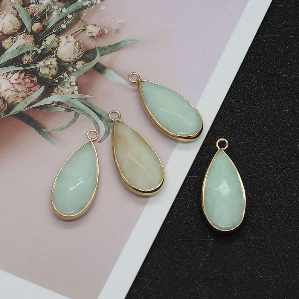 

Waterdrop Cut Natural Stone Pendant 14x34mm Metal Bezel Gifts for Men and Women DIY Making Necklace Earrings Classic Jewelry