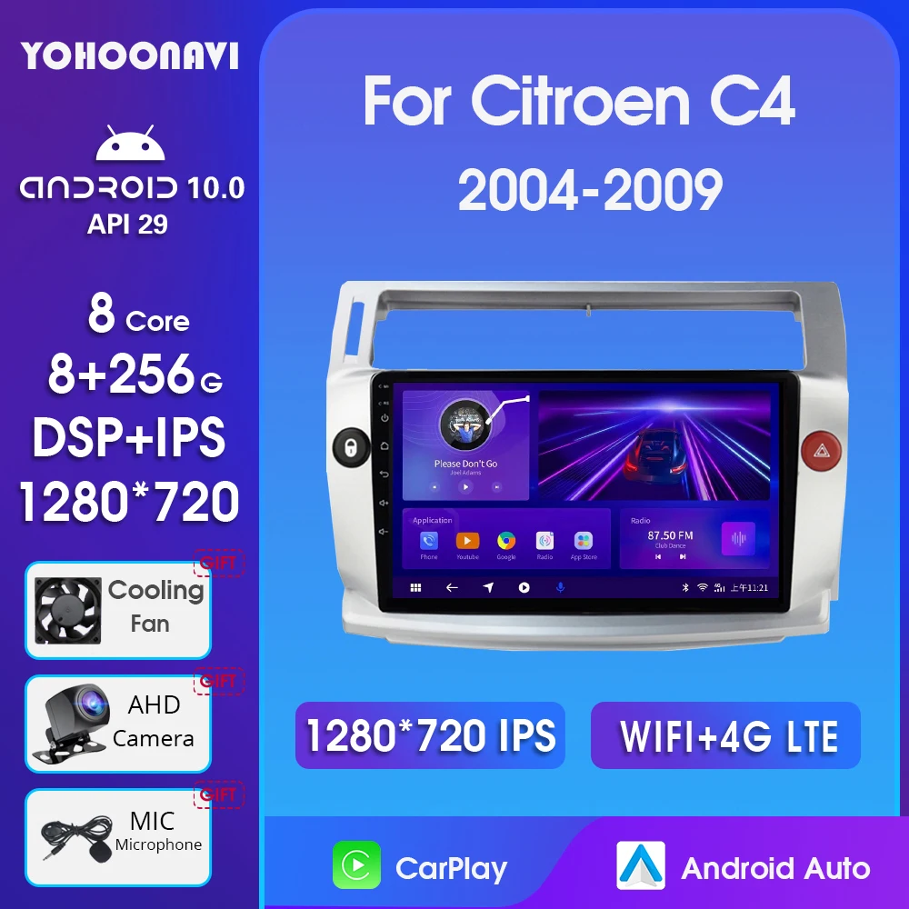 

2 Din Android 10.0 Car Radio For Citroen C4 C-Triomphe C-Quatre 2004-2009 Multimidia Video Player 4G Carplay DSP GPS Navigaion