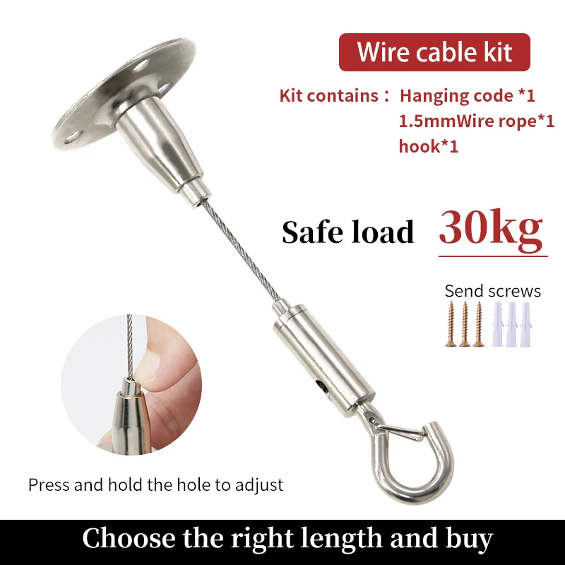 

2SETS Automatic Telescopic Cable Rope Stainless Steel Wire Sling Steel Cable Lifting Assembly Adjustment Hook Safety Load 30kg