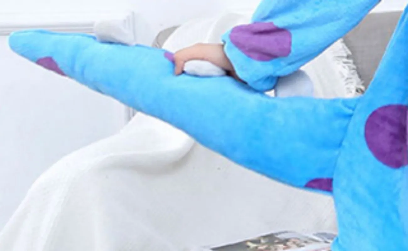 Young Women's Winter Warm Pajamas Blue Patterned Animal Hooded Jumpsuit With A Medium Length Tail Polyester Material Comfortable