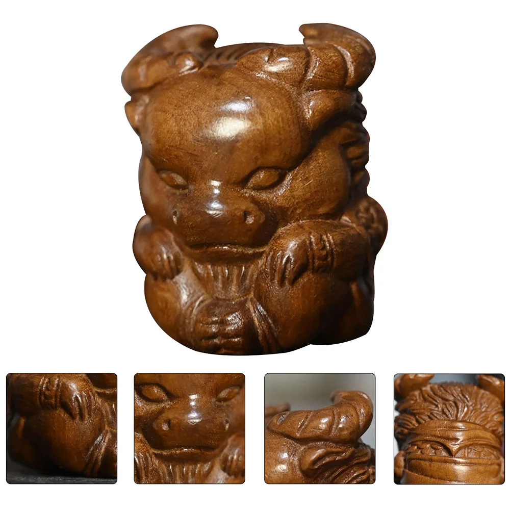 

Cow Figurine Decor Chinese Year Zodiac New Wooden Topper Ox Supplies Party Birthday Bull Craft Carved Cupcake Ornament Desktop