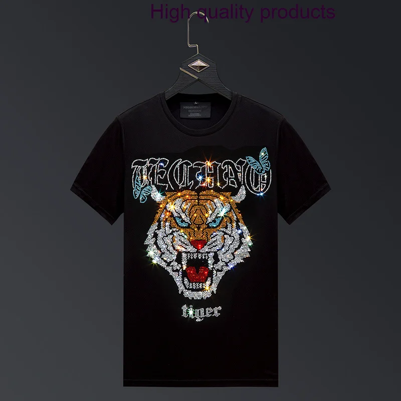 

Tiger 2024 Rhinestones T Shirts for Men Brand Fashion Streetwear Slim Modal Cotton O Neck Short Sleeve T-shirts Plus Size 6XL