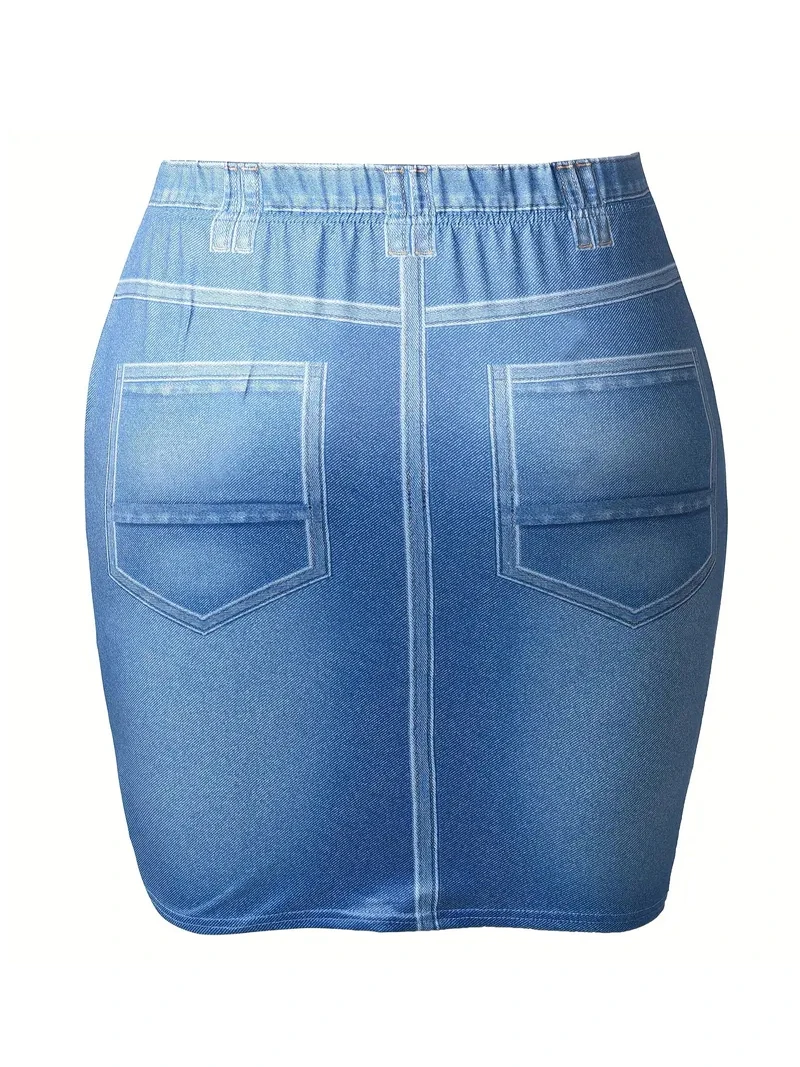 Летняя повседневная женская юбка с имитацией джинсовой ткани бабочкой