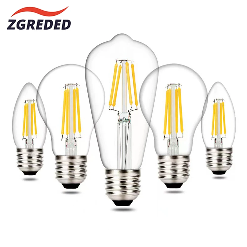 

2pcs E27 E14 Retro Edison LED Filament Bulb Lamp AC 220V Light Bulb C35 A60 ST64 G80 G95 T45 T125 T185 Glass Bulb Vintage Light