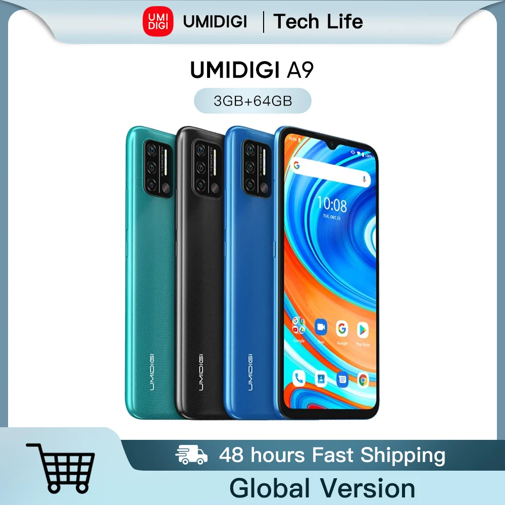 UMIDIGI A9 Android 11 Global Version 13MP AI Triple Camera 3GB 64GB Helio G25 Octa Core 6.53 HD+ 5150mAh Dual SIM Cellphone