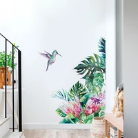 rainforest plant tropical green leaves wall stickers hummingbird wall decals for living room bedroom decorative stickers decor
