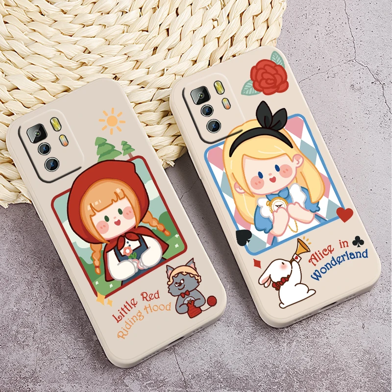 

Disney Princess Alice Little Red Phone Case For Xiaomi Redmi Note 11 11S 11T 10S 10 9S 9T 9 8T 8 Pro Plus 5G Liquid Rope Cover