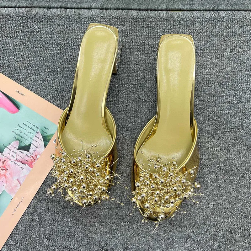 

Fashion Classic Series Rhinestone High Heel Personality Unique Flower Design Open Toe Fairy Shoes Temperament Banquet Slippers
