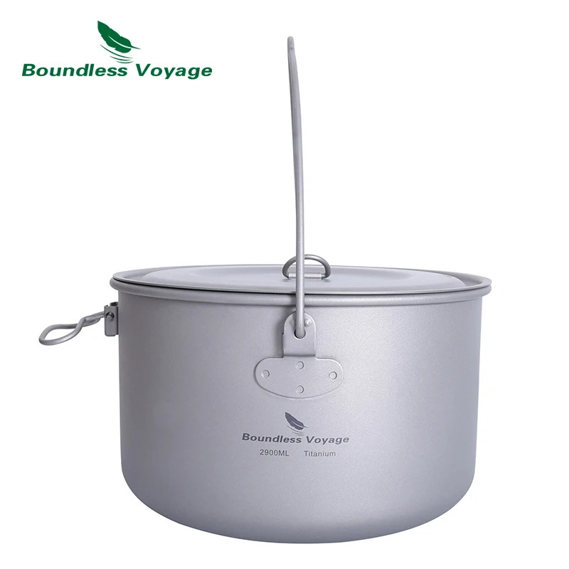 

Boundless Voyage Titanium Pot Outdoor Hanging Pot Portable Camping Cookware Picnic Water Cup Big Capacity 2.9L/1. 95L/1. 3L