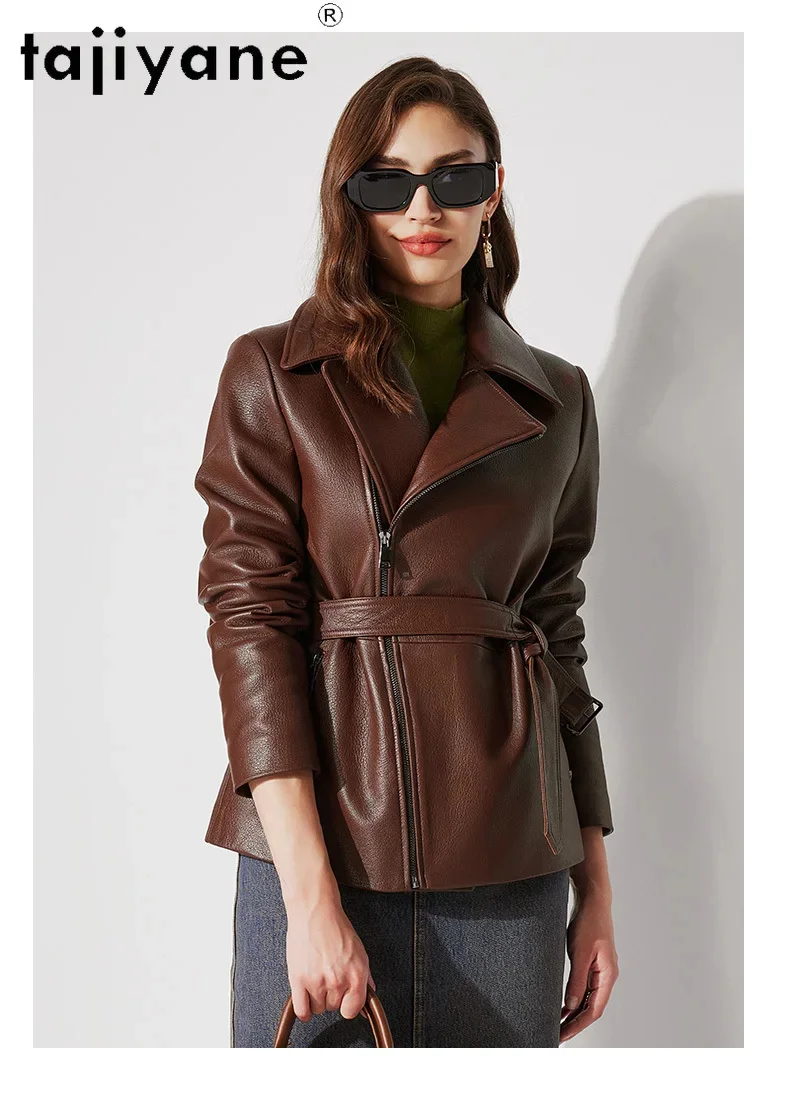 Женская кожаная куртка Tajiyane из натуральной овечьей кожи с узором Личи модные