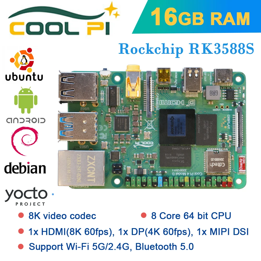 Rockchip RK3588S 16GB RAM,Support  WiFi+BT,EMMC, Gigabit Ethernet Single Board Computer, Run Android Debian Ubuntu AIoT