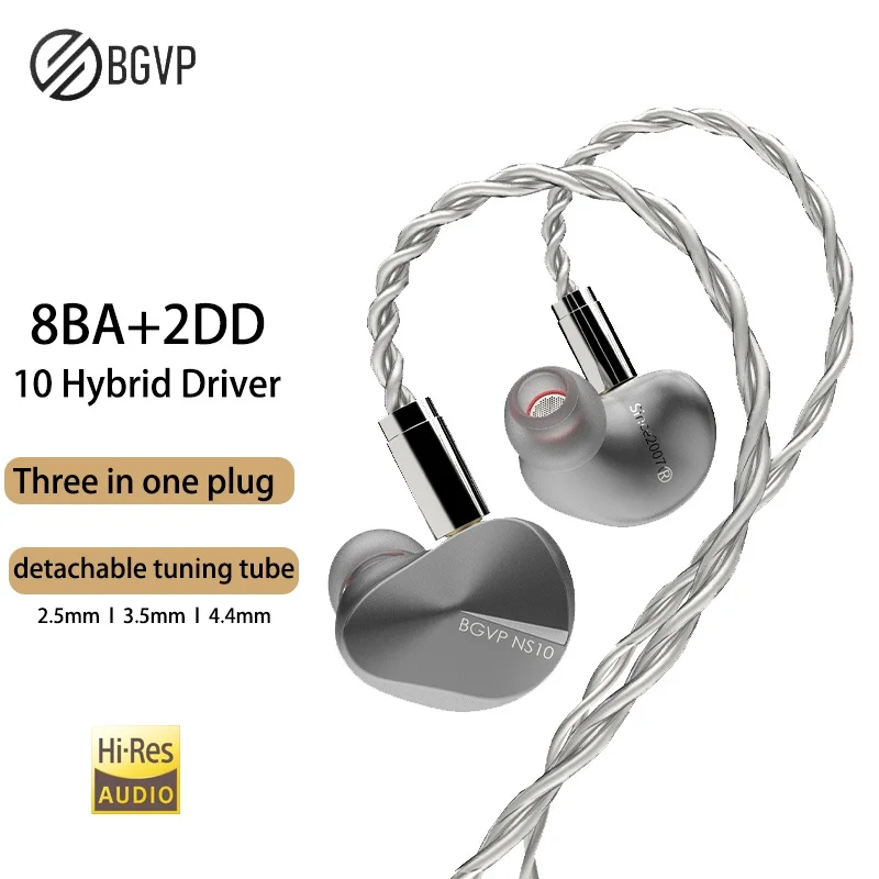 

BGVP NS10 Headphones 8BA+2DD Hybrid Drive Unit In Ear Wired Earbud HIFI Monitor Earphone With 3-in-1 Replaceable Plug MMCX Cable